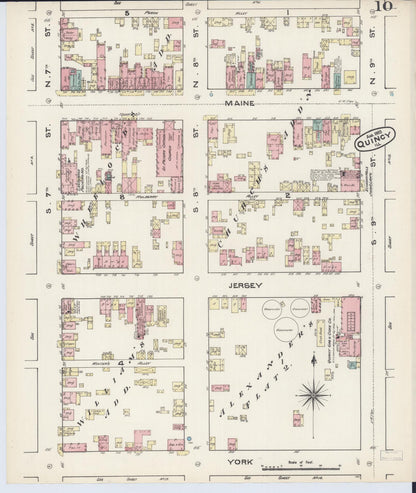 Sanborn Fire Insurance Map from Quincy, Adams County, Illinois (1883), Sheet #0010 - Historic Sanborn Fire Insurance Map Print, vintage old map wall art, antique decor, genealogy gift, Illinois Illinois map