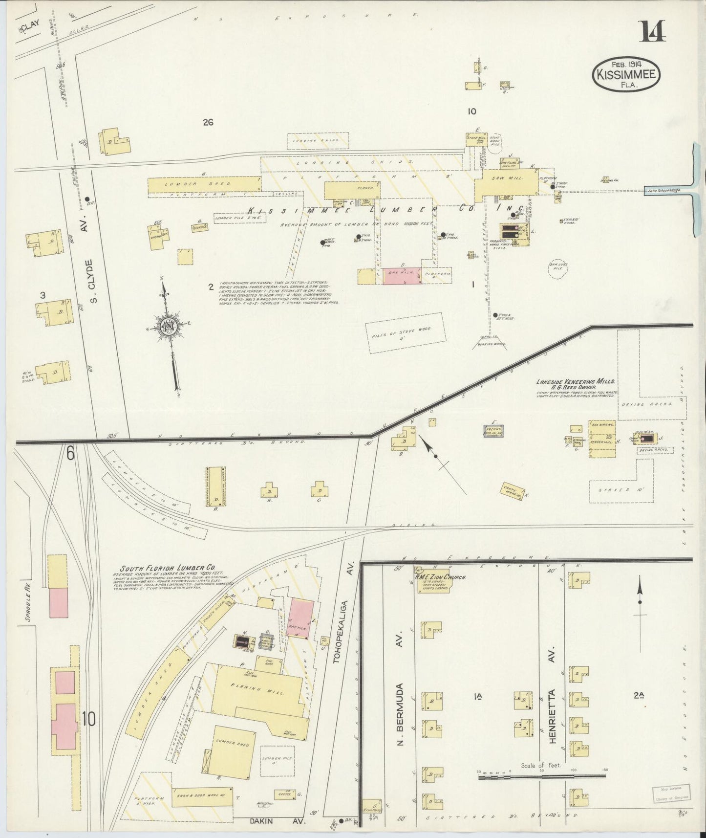 Sanborn Fire Insurance Map from Kissimmee, Osceola County, Florida (1914), Sheet #0014 - Complete Map Set gallery image, historic Sanborn map, vintage wall art, Florida Florida