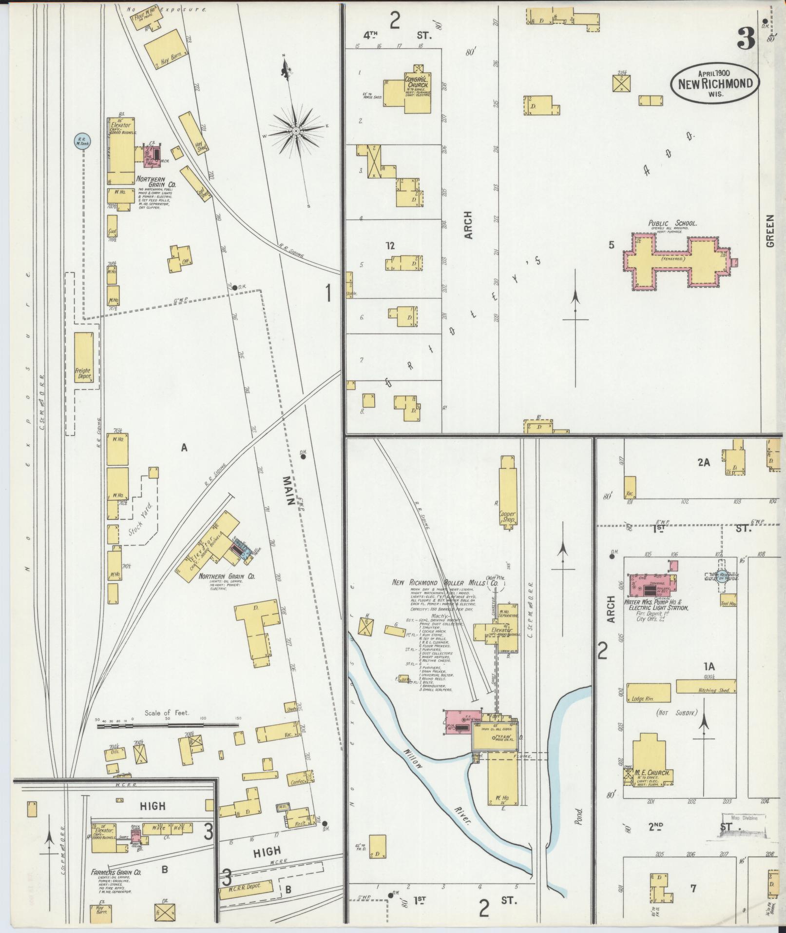 Sanborn Fire Insurance Map from New Richmond, St. Croix County, Wisconsin (1900), Sheet #0003 - Historic Sanborn Fire Insurance Map Print, vintage old map wall art, antique decor, genealogy gift, Wisconsin Wisconsin map
