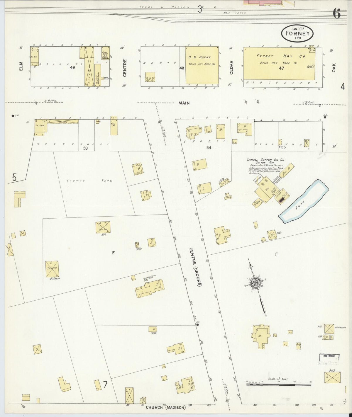 Sanborn Fire Insurance Map from Forney, Kaufman County, Texas (1912), Sheet #0006 - Historic Sanborn Fire Insurance Map Print, vintage old map wall art, antique decor, genealogy gift, Texas Texas map