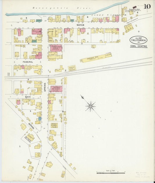 Sanborn Fire Insurance Map from California, Washington County, Pennsylvania (1907), Sheet #0010 - Historic Sanborn Fire Insurance Map Print, vintage old map wall art, antique decor, genealogy gift, Pennsylvania Pennsylvania map