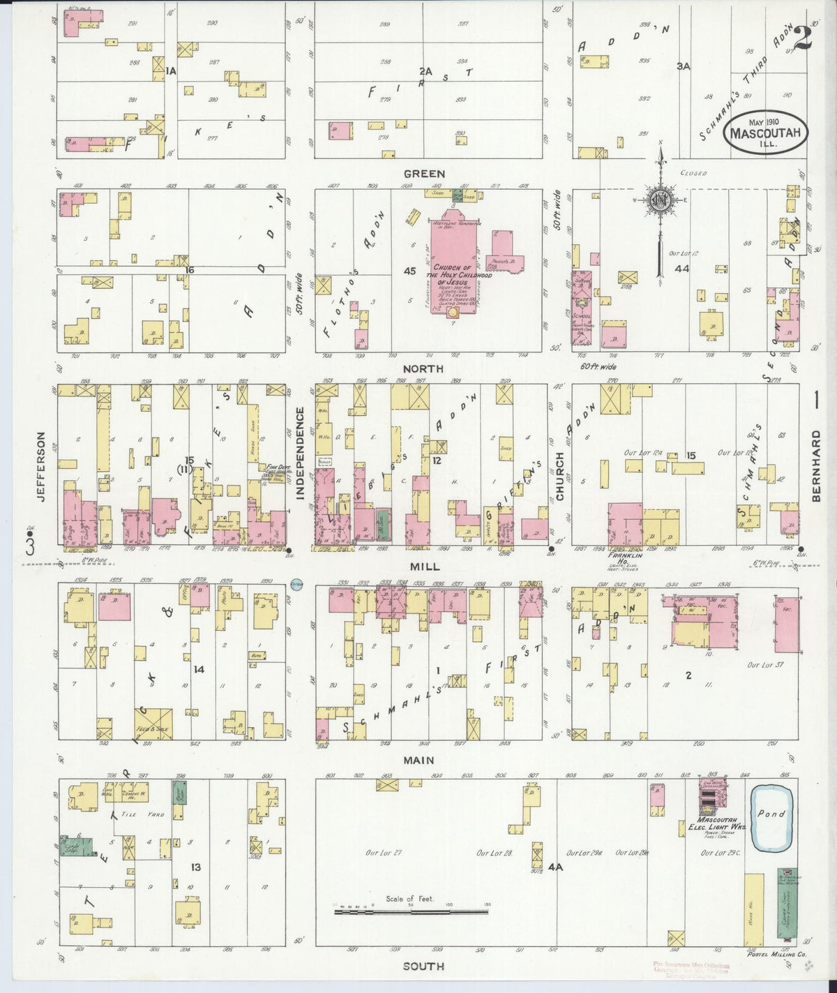 Sanborn Fire Insurance Map from Mascoutah, Saint Clair County, Illinois (1910), Sheet #0002 - Historic Sanborn Fire Insurance Map Print, vintage old map wall art, antique decor, genealogy gift, Illinois Illinois map