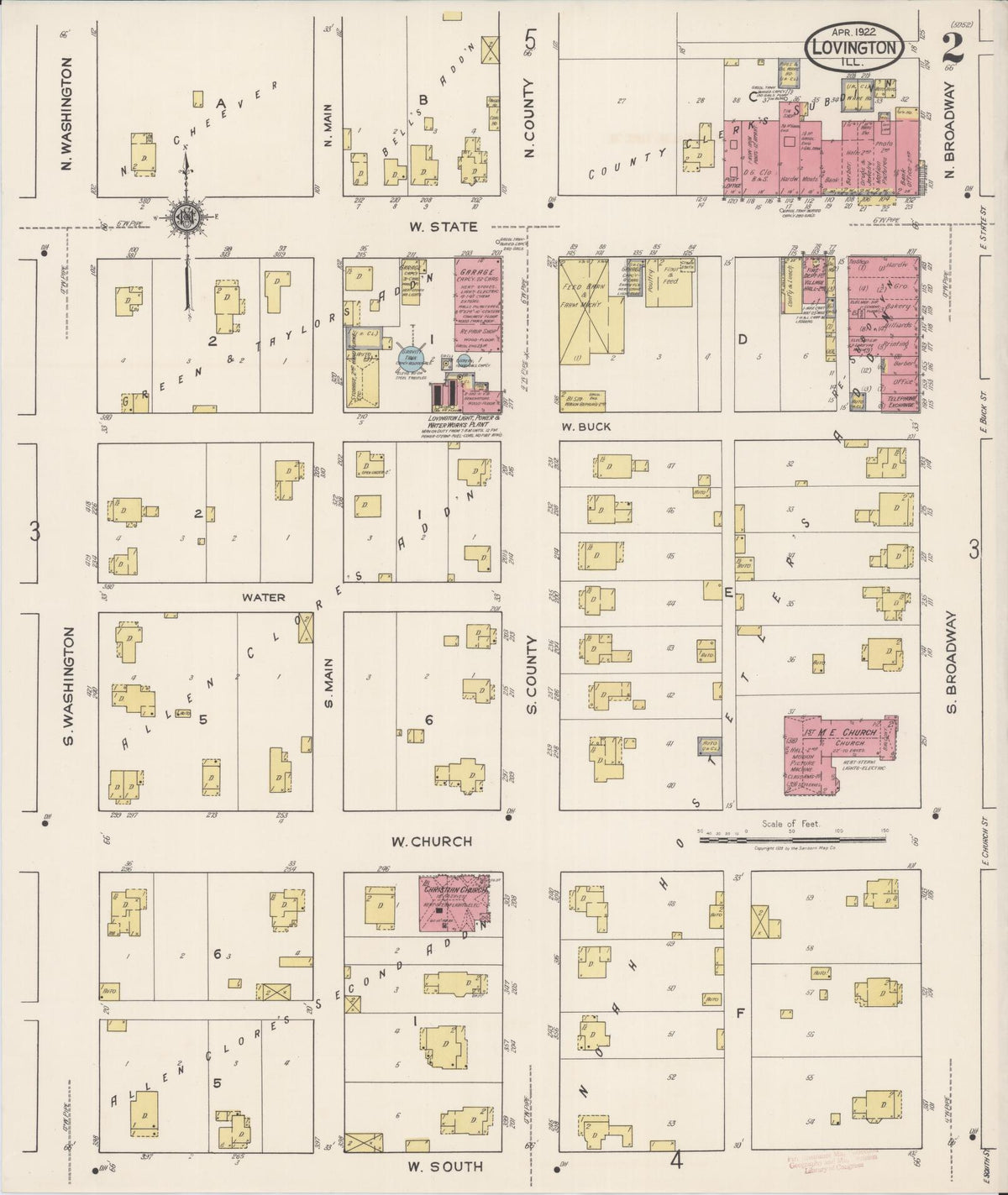 Sanborn Fire Insurance Map from Lovington, Moultrie County, Illinois (1922), Sheet #0002 - Complete Map Set gallery image, historic Sanborn map, vintage wall art, Illinois Illinois