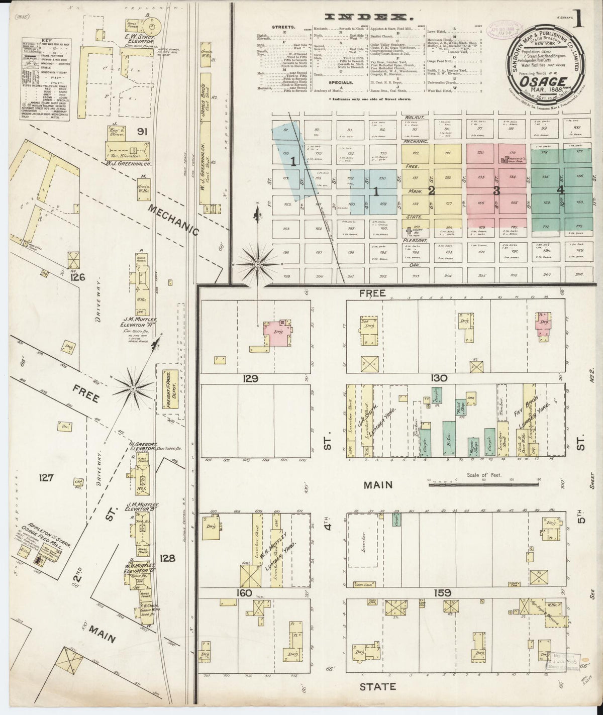Sanborn Fire Insurance Map from Osage, Mitchell County, Iowa (1888), Sheet #0001 - Historic Sanborn Fire Insurance Map Print, vintage old map wall art