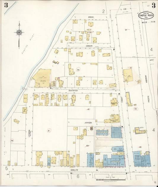Sanborn Fire Insurance Map from Castle Rock, Cowlitz County, Washington (1931), Sheet #0003 - Historic Sanborn Fire Insurance Map Print, vintage old map wall art, antique decor, genealogy gift, Washington Washington map