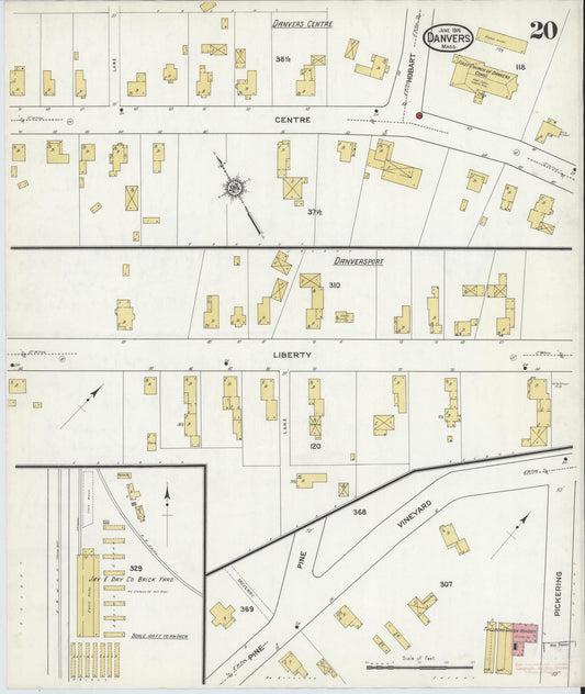 Sanborn Fire Insurance Map from Danvers, Essex County, Massachusetts (1916), Sheet #0020 - Historic Sanborn Fire Insurance Map Print, vintage old map wall art, antique decor, genealogy gift, Massachusetts Massachusetts map