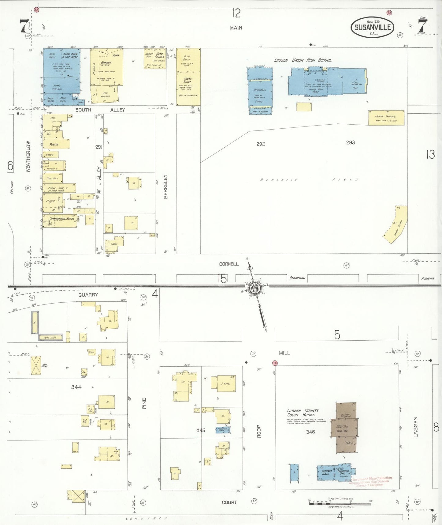 Sanborn Fire Insurance Map from Susanville, Lassen County, California (1929), Sheet #0007 - Complete Map Set gallery image, historic Sanborn map, vintage wall art, California California