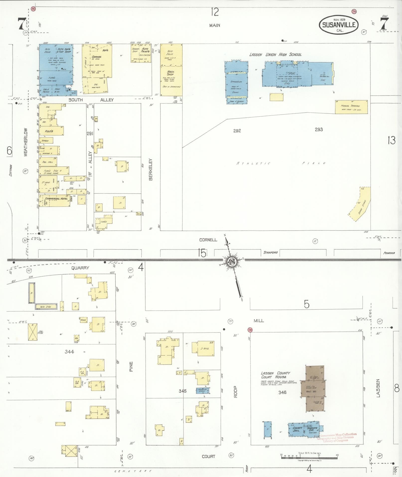 Sanborn Fire Insurance Map from Susanville, Lassen County, California (1929), Sheet #0007 - Complete Map Set gallery image, historic Sanborn map, vintage wall art, California California