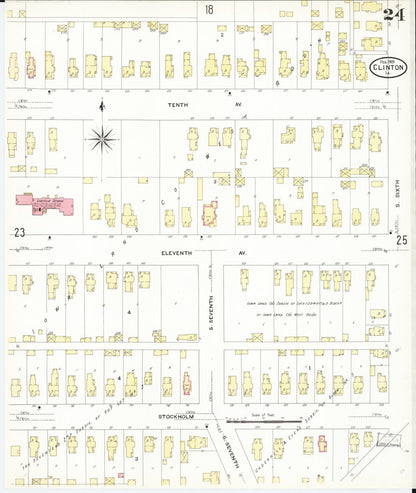 Sanborn Fire Insurance Map from Clinton, Clinton County, Iowa (1909), Sheet #0024 - Historic Sanborn Fire Insurance Map Print