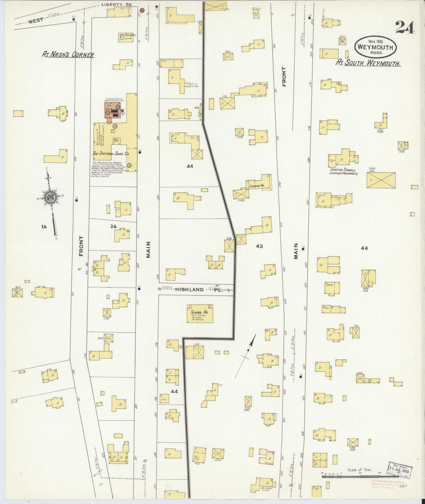 Sanborn Fire Insurance Map from Weymouth, Norfolk County, Massachusetts (1910), Sheet #0024 - Complete Map Set gallery image, historic Sanborn map, vintage wall art, Massachusetts Massachusetts