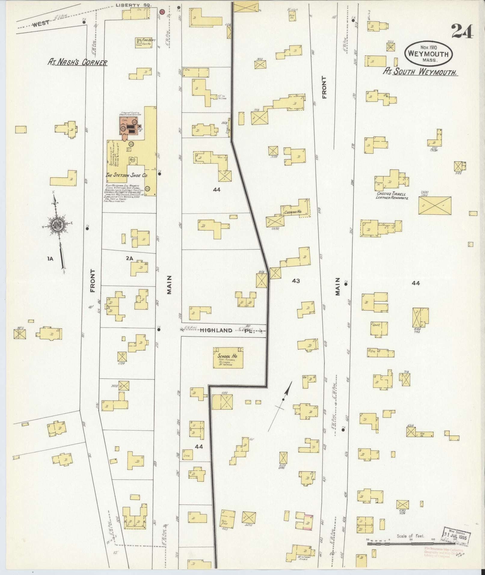 Sanborn Fire Insurance Map from Weymouth, Norfolk County, Massachusetts (1910), Sheet #0024 - Complete Map Set gallery image, historic Sanborn map, vintage wall art, Massachusetts Massachusetts