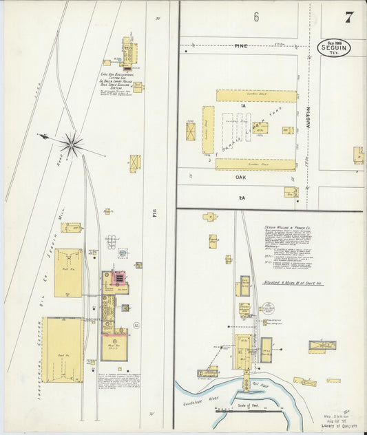 Sanborn Fire Insurance Map from Seguin, Guadalupe County, Texas (1906), Sheet #0007 - Historic Sanborn Fire Insurance Map Print, vintage old map wall art, antique decor, genealogy gift, Texas Texas map