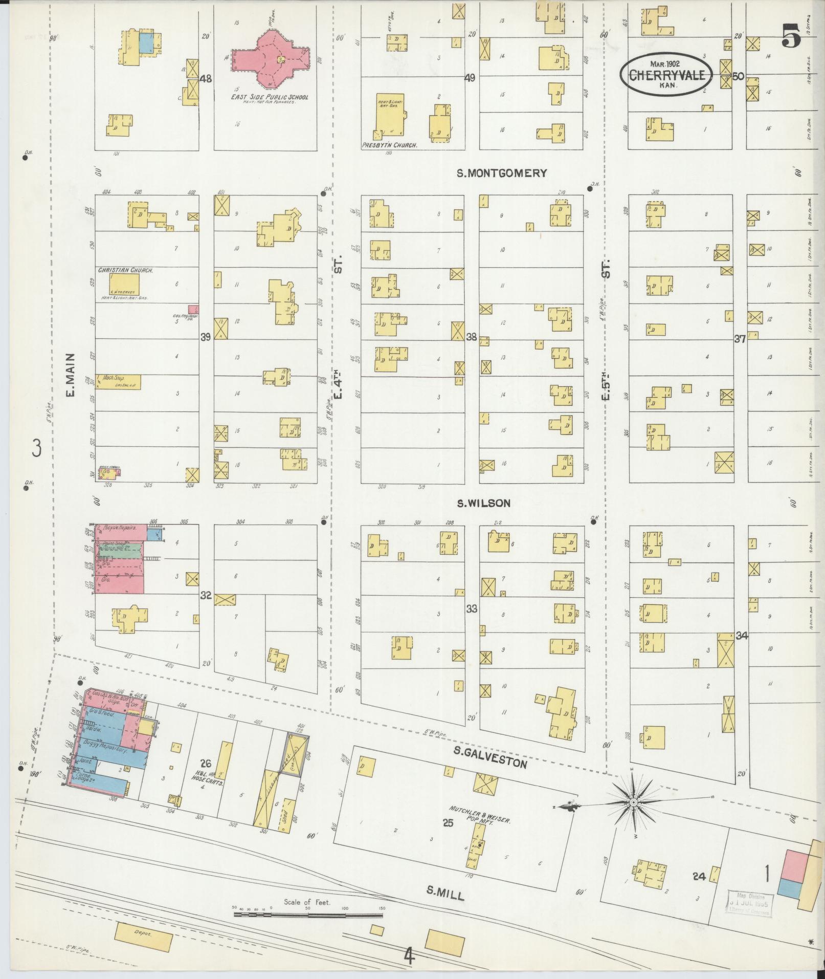 Sanborn Fire Insurance Map from Cherryvale, Montgomery County, Kansas (1902), Sheet #0005 - Historic Sanborn Fire Insurance Map Print, vintage old map wall art, antique decor, genealogy gift, Kansas Kansas map