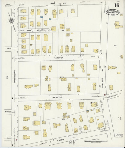 Sanborn Fire Insurance Map from Winchester, Middlesex County, Massachusetts (1921), Sheet #0016 - Historic Sanborn Fire Insurance Map Print, vintage old map wall art, antique decor, genealogy gift, Massachusetts Massachusetts map