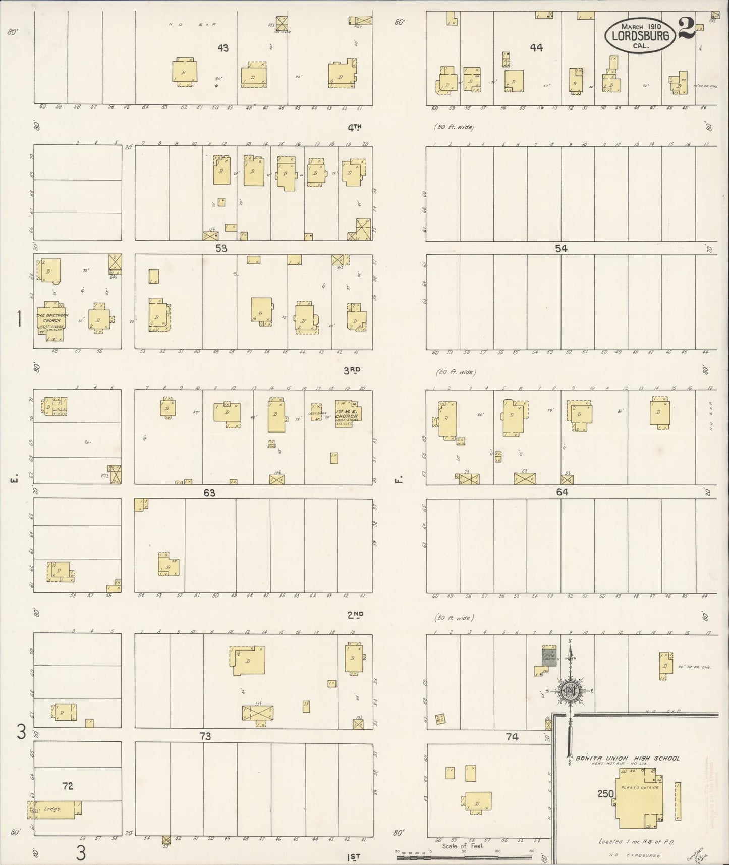 Sanborn Fire Insurance Map from Lordsburg, Los Angeles County, California (1910), Sheet #0002 - Historic Sanborn Fire Insurance Map Print, vintage old map wall art, antique decor, genealogy gift, California California map