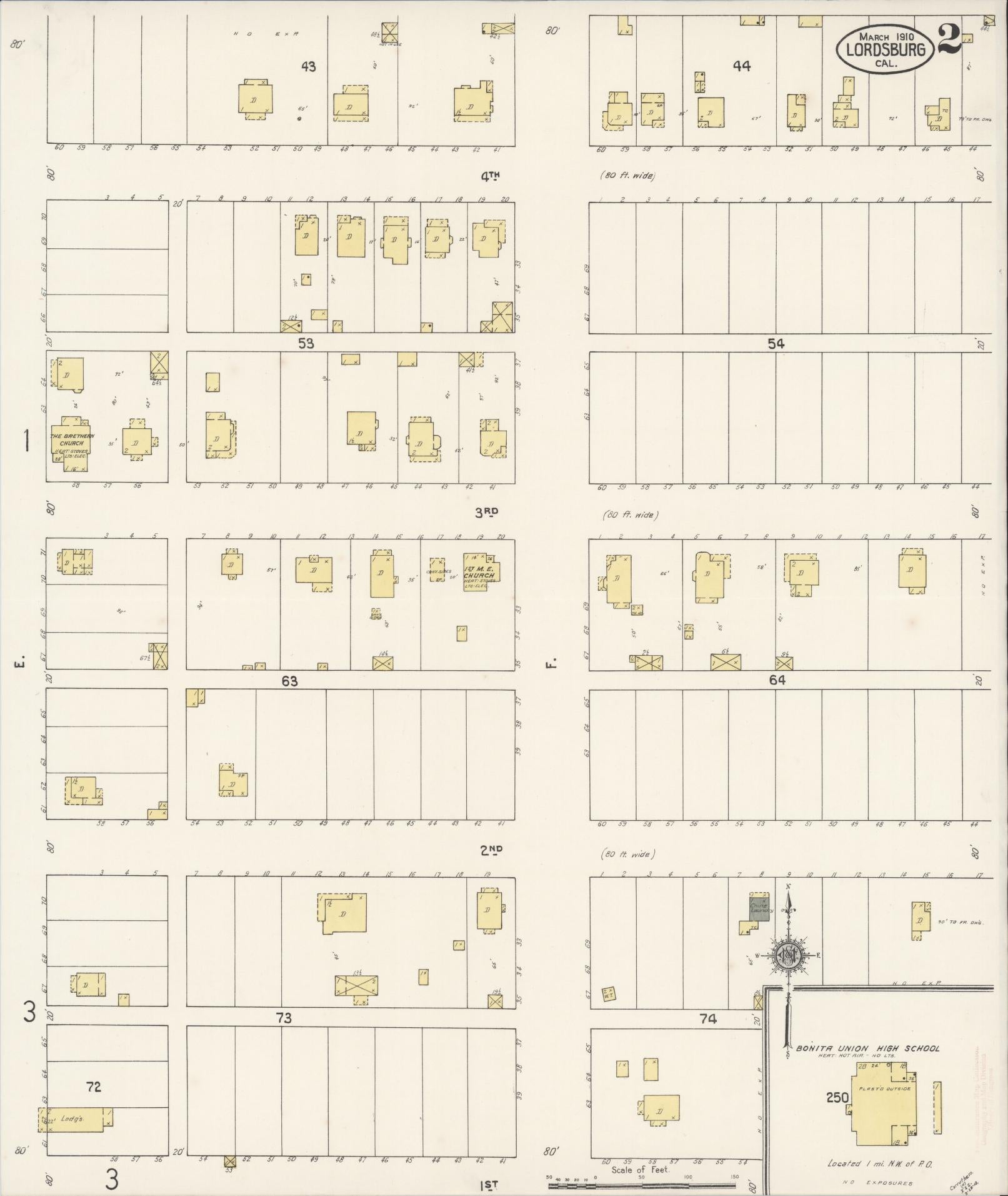 Sanborn Fire Insurance Map from Lordsburg, Los Angeles County, California (1910), Sheet #0002 - Historic Sanborn Fire Insurance Map Print, vintage old map wall art, antique decor, genealogy gift, California California map