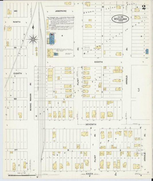 Sanborn Fire Insurance Map from Devils Lake, Ramsey County, North Dakota (1908), Sheet #0002 - Historic Sanborn Fire Insurance Map Print, vintage old map wall art, antique decor, genealogy gift, North Dakota North Dakota map