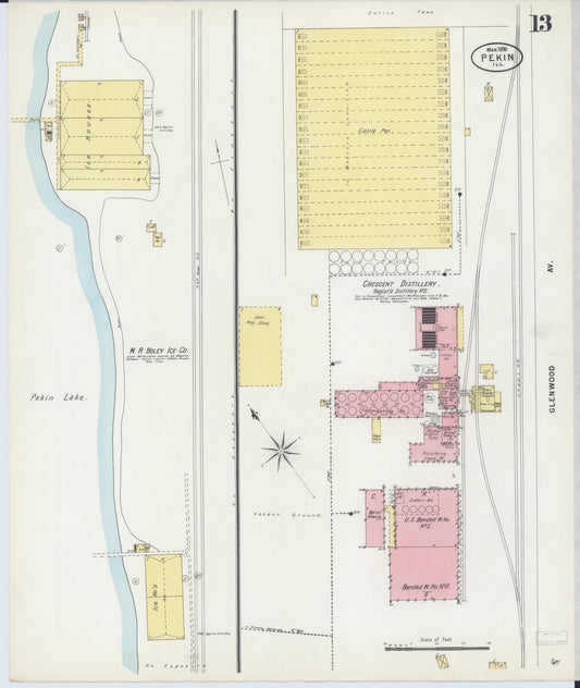 Sanborn Fire Insurance Map from Pekin, Tazewell County, Illinois (1898), Sheet #0013 - Historic Sanborn Fire Insurance Map Print, vintage old map wall art, antique decor, genealogy gift, Illinois Illinois map