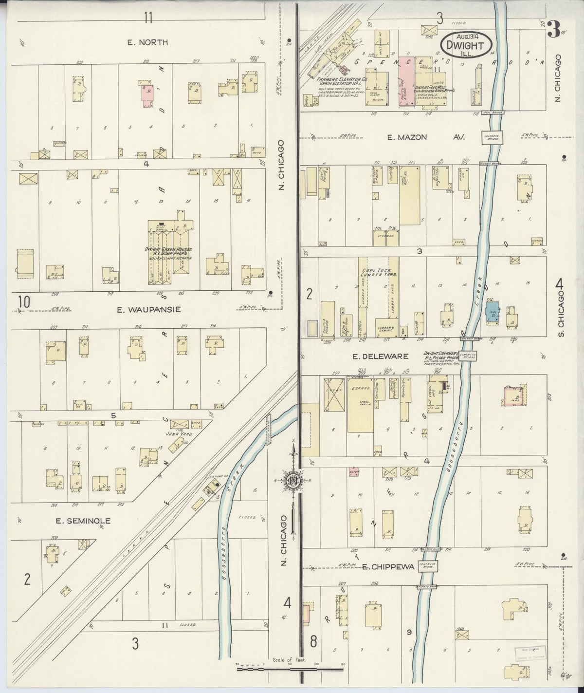 Sanborn Fire Insurance Map from Dwight, Livingston County, Illinois (1914), Sheet #0003 - Complete Map Set gallery image, historic Sanborn map, vintage wall art, Illinois Illinois