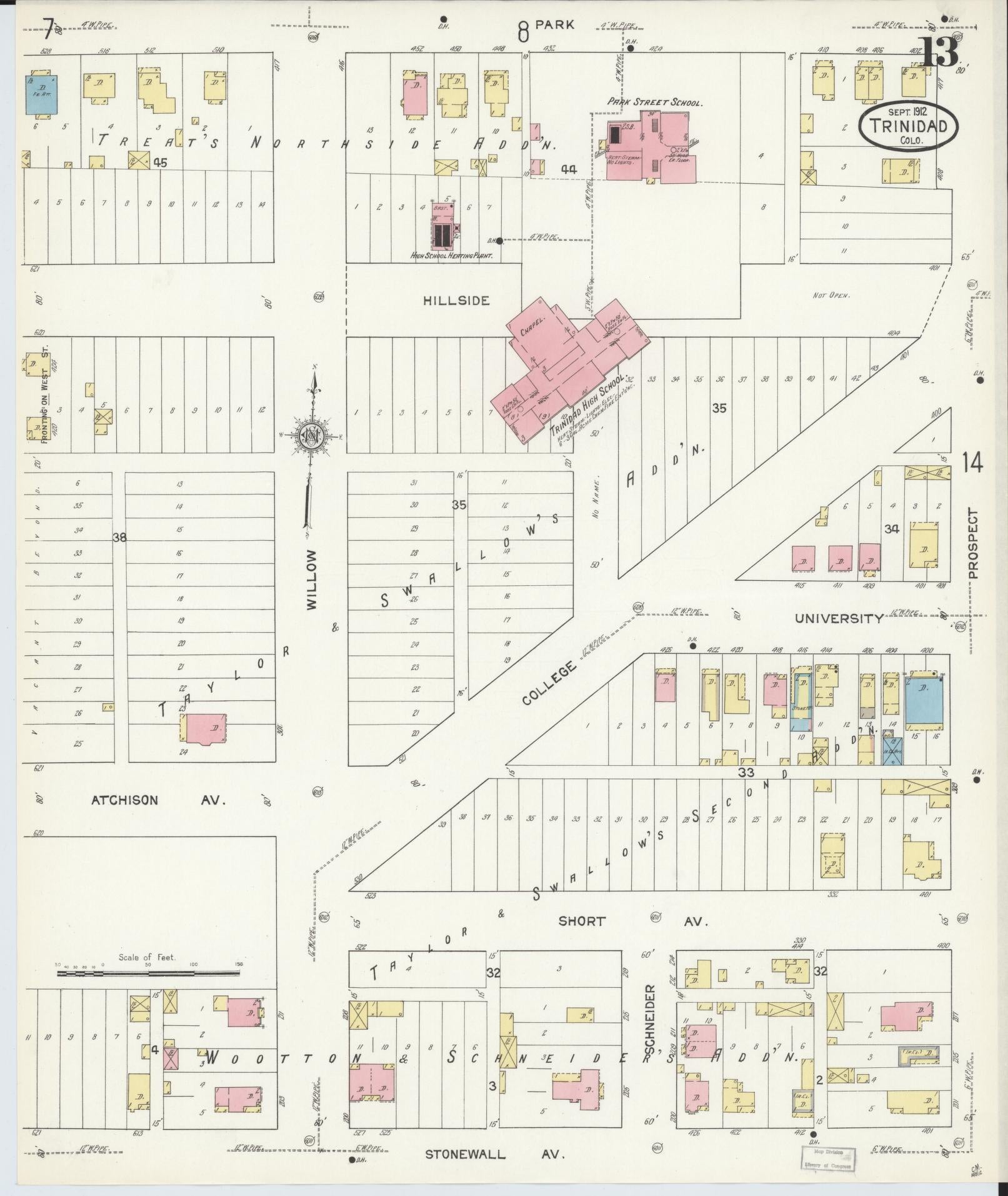 Sanborn Fire Insurance Map from Trinidad, Las Animas County, Colorado (1912), Sheet #0013 - Complete Map Set gallery image, historic Sanborn map, vintage wall art, Colorado Colorado