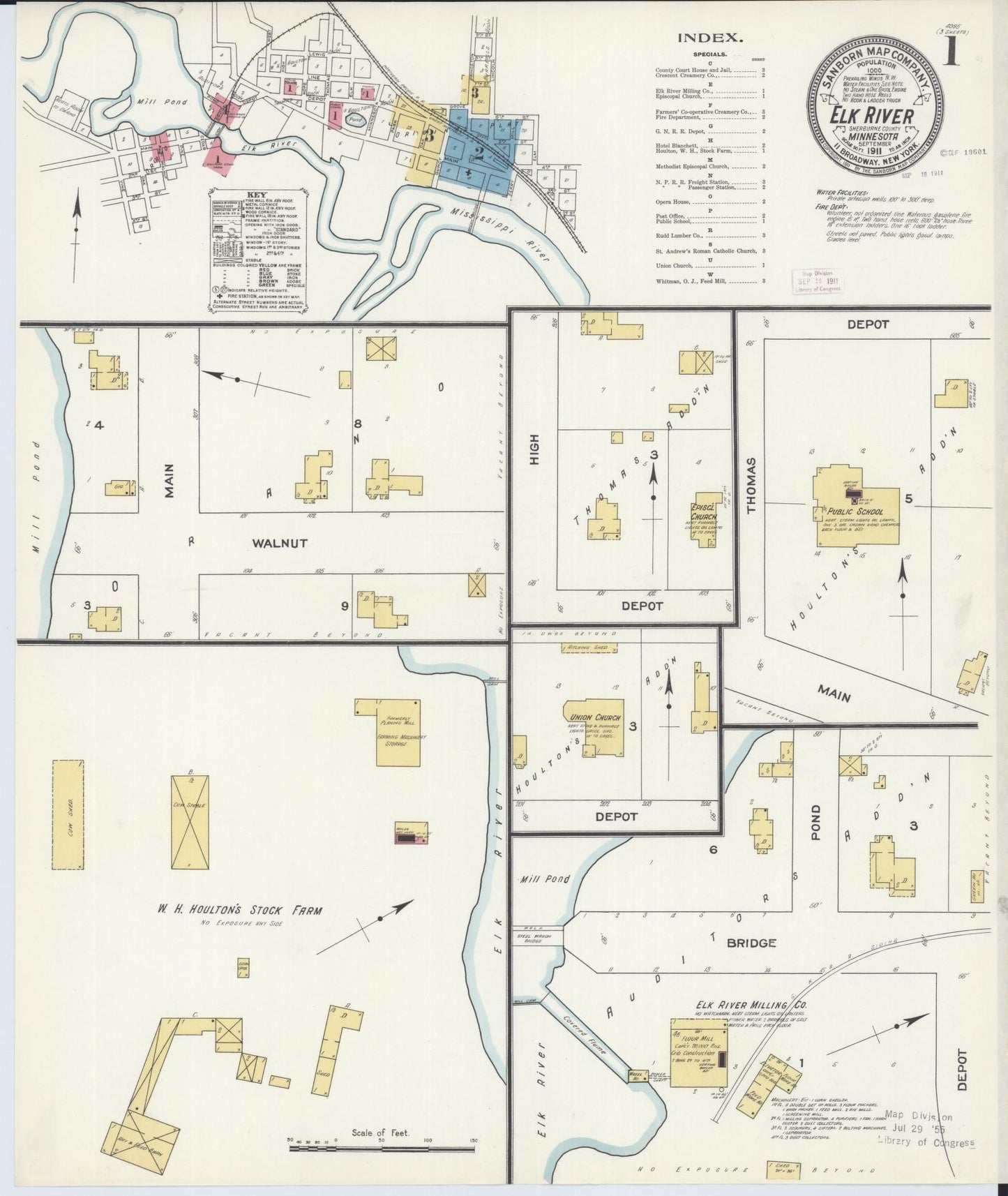 Sanborn Fire Insurance Map from Elk River, Sherburne County, Minnesota (1911), Sheet #0001 - Historic Sanborn Fire Insurance Map Print, vintage old map wall art, antique decor, genealogy gift, Minnesota Minnesota map