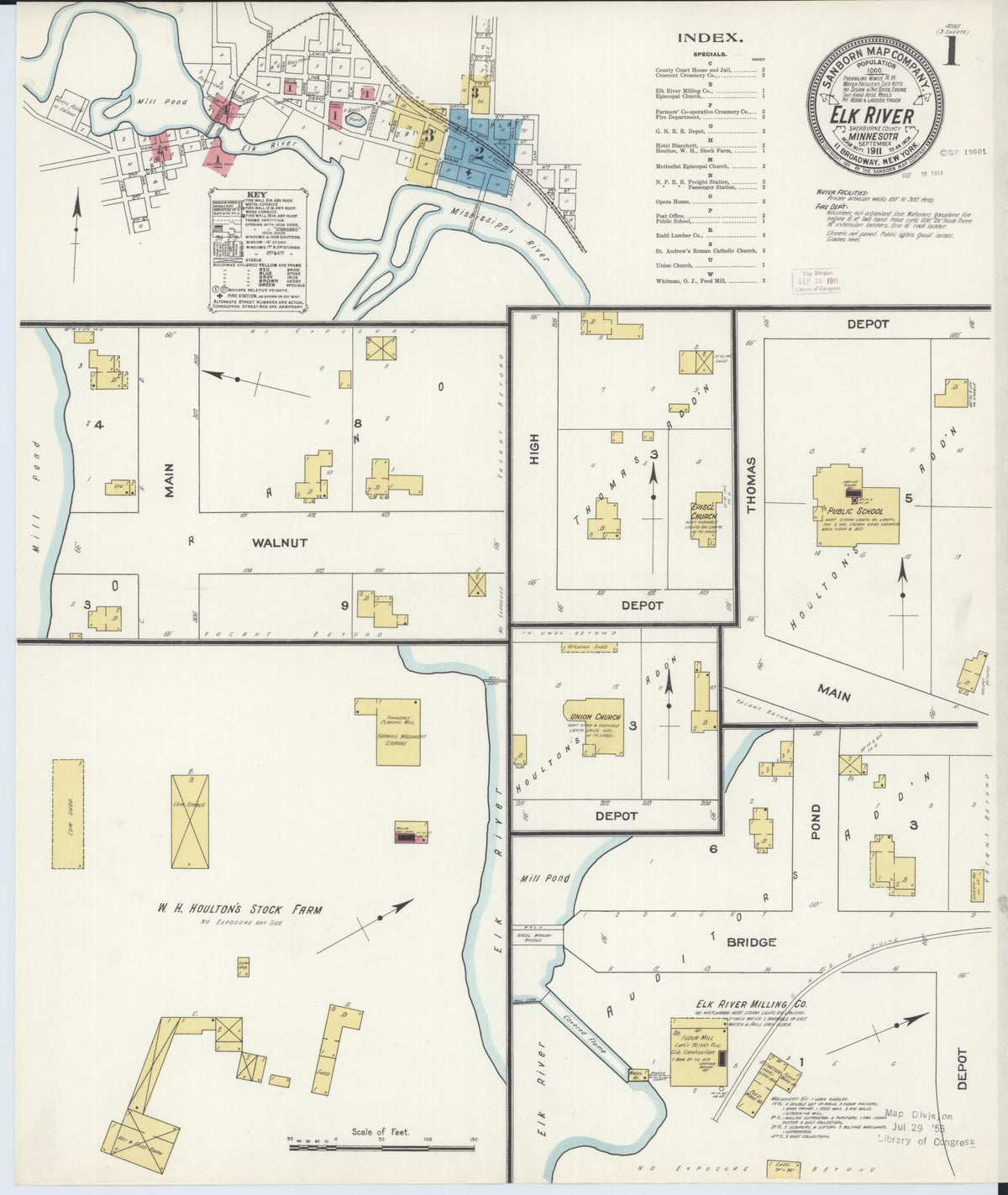 Sanborn Fire Insurance Map from Elk River, Sherburne County, Minnesota (1911), Sheet #0001 - Historic Sanborn Fire Insurance Map Print, vintage old map wall art, antique decor, genealogy gift, Minnesota Minnesota map