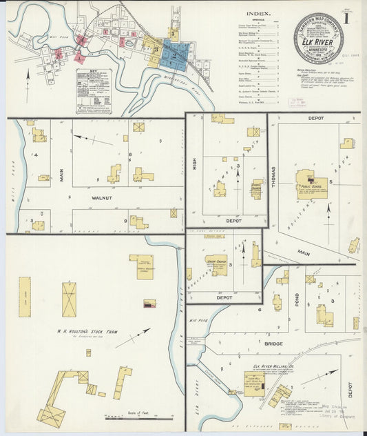 Sanborn Fire Insurance Map from Elk River, Sherburne County, Minnesota (1911), Sheet #0001 - Historic Sanborn Fire Insurance Map Print, vintage old map wall art, antique decor, genealogy gift, Minnesota Minnesota map