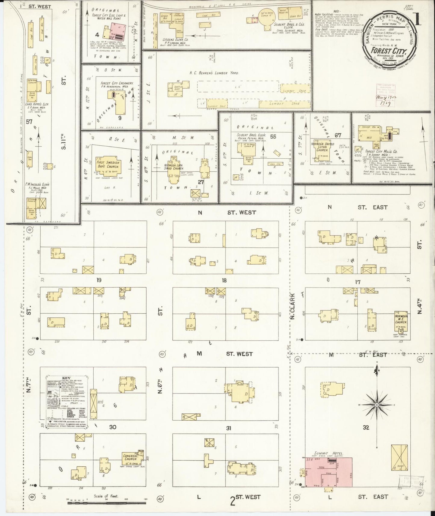 Sanborn Fire Insurance Map from Forest City, Winnebago County, Iowa (1901), Sheet #0001 - Historic Sanborn Fire Insurance Map Print, vintage old map wall art