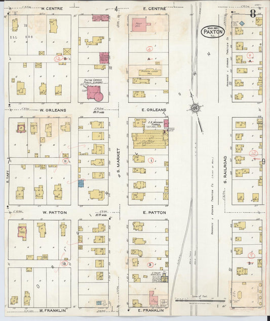Sanborn Fire Insurance Map from Paxton, Ford County, Illinois (1932), Sheet #0008 - Historic Sanborn Fire Insurance Map Print, vintage old map wall art, antique decor, genealogy gift, Illinois Illinois map