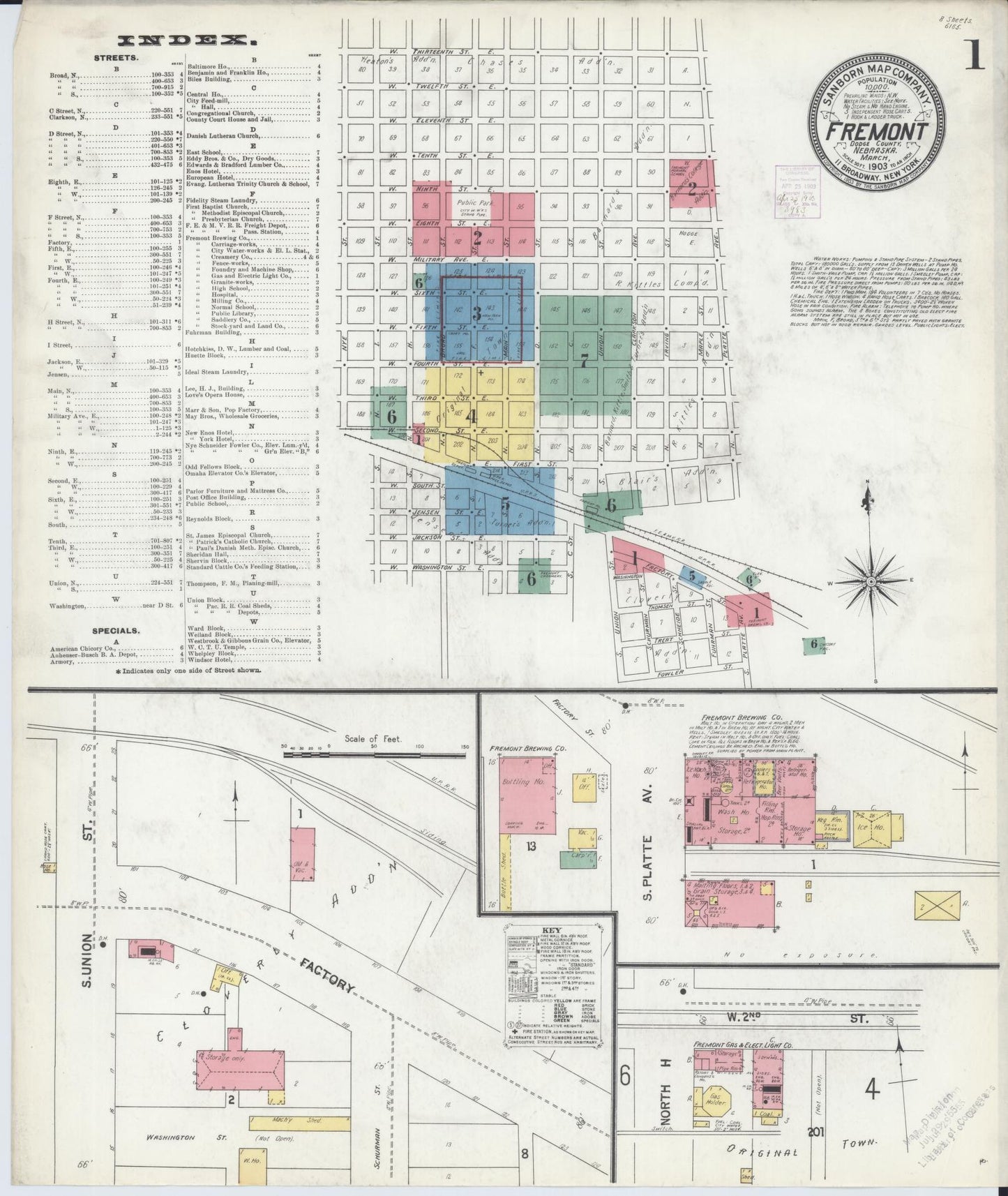 Sanborn Fire Insurance Map from Fremont, Dodge County, Nebraska (1903), Sheet #0001 - Complete Map Set gallery image, historic Sanborn map, vintage wall art, Nebraska Nebraska
