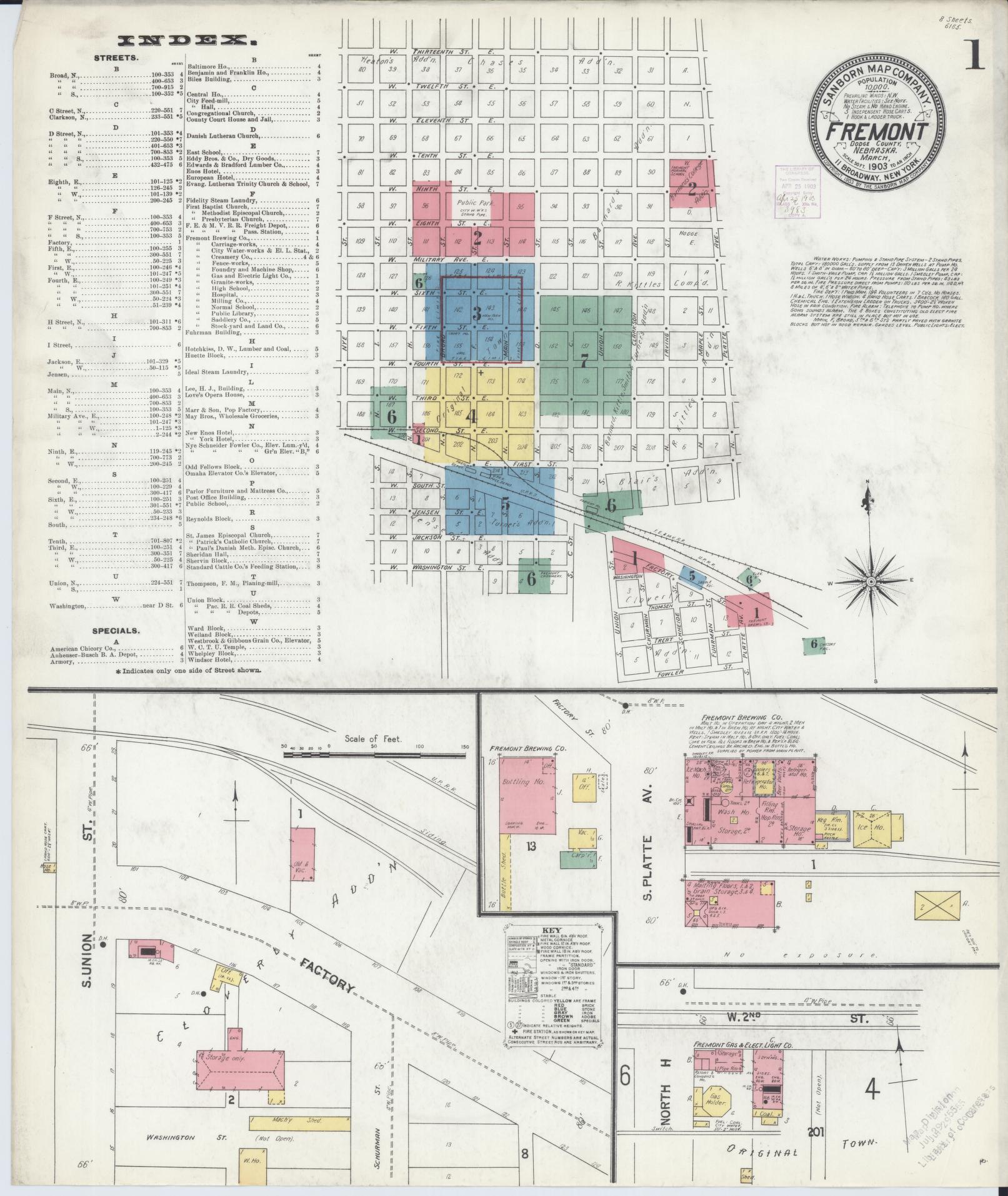 Sanborn Fire Insurance Map from Fremont, Dodge County, Nebraska (1903), Sheet #0001 - Complete Map Set gallery image, historic Sanborn map, vintage wall art, Nebraska Nebraska