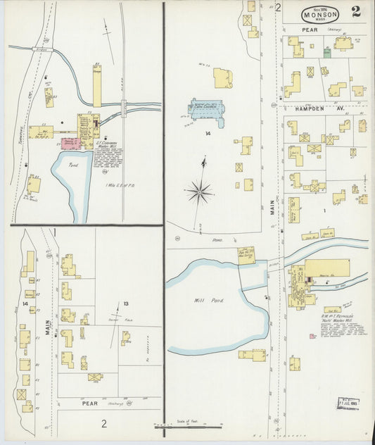 Sanborn Fire Insurance Map from Monson, Hampden County, Massachusetts (1896), Sheet #0002 - Historic Sanborn Fire Insurance Map Print, vintage old map wall art, antique decor, genealogy gift, Massachusetts Massachusetts map