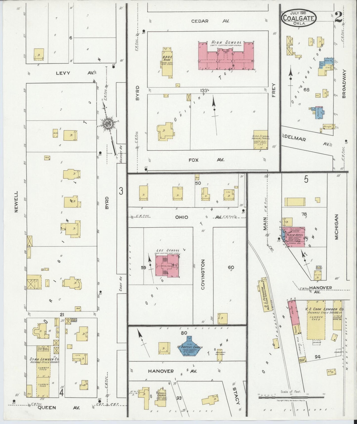 Sanborn Fire Insurance Map from Coalgate, Coal County, Oklahoma (1918), Sheet #0002 - Complete Map Set gallery image, historic Sanborn map, vintage wall art, Oklahoma Oklahoma