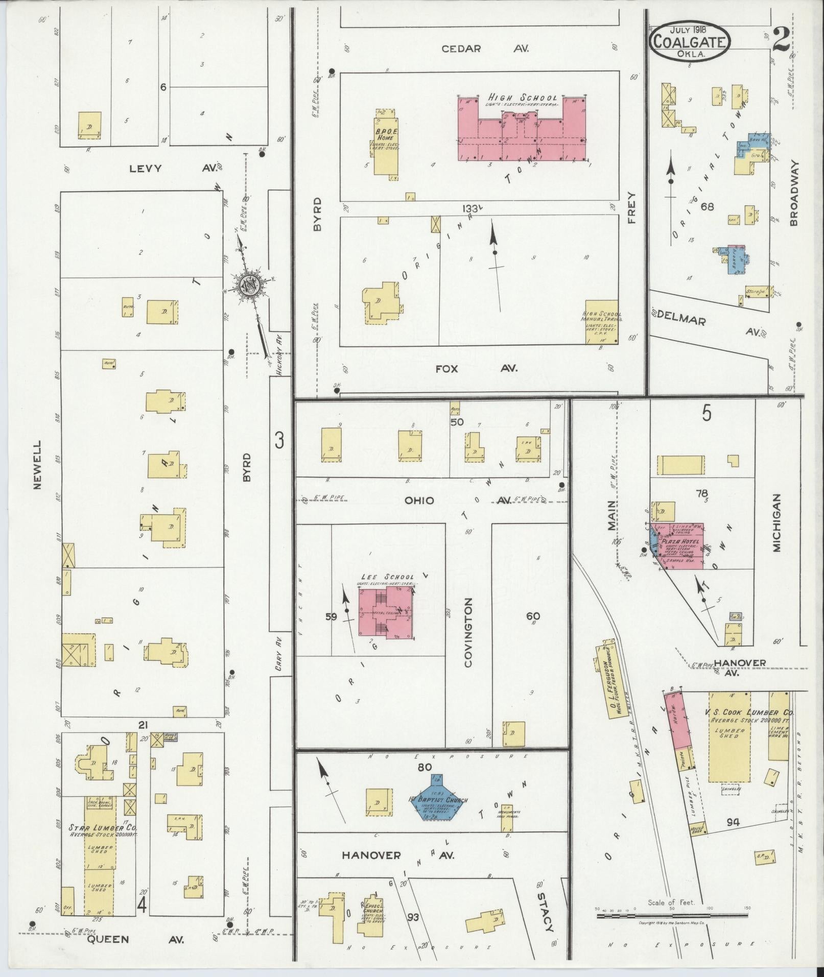Sanborn Fire Insurance Map from Coalgate, Coal County, Oklahoma (1918), Sheet #0002 - Complete Map Set gallery image, historic Sanborn map, vintage wall art, Oklahoma Oklahoma
