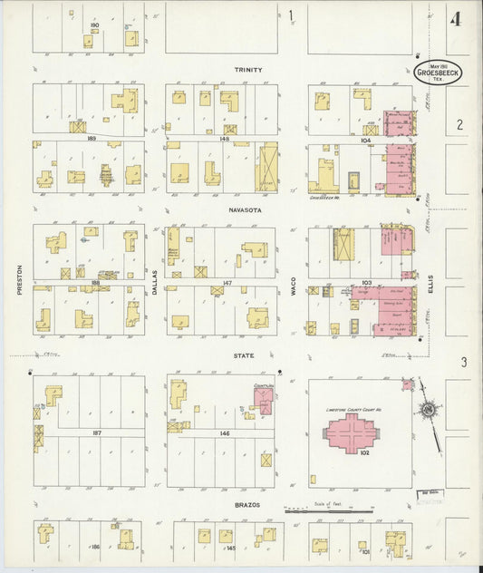Sanborn Fire Insurance Map from Groesbeck, Limestone County, Texas (1911), Sheet #0004 - Historic Sanborn Fire Insurance Map Print, vintage old map wall art, antique decor, genealogy gift, Texas Texas map