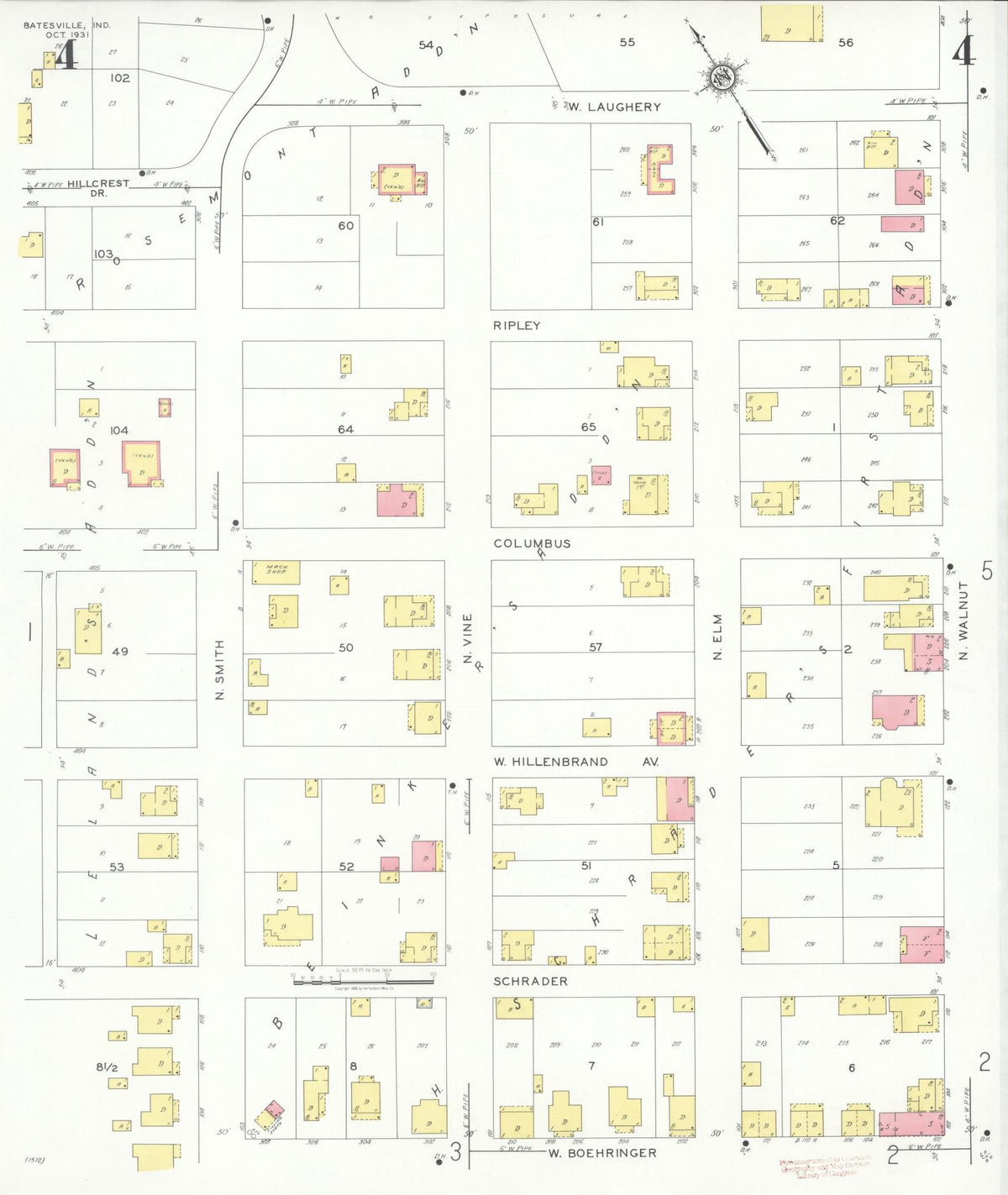 Sanborn Fire Insurance Map from Batesville, Ripley County, Indiana (1931), Sheet #0004 - Historic Sanborn Fire Insurance Map Print, vintage old map wall art, antique decor, genealogy gift, Indiana Indiana map
