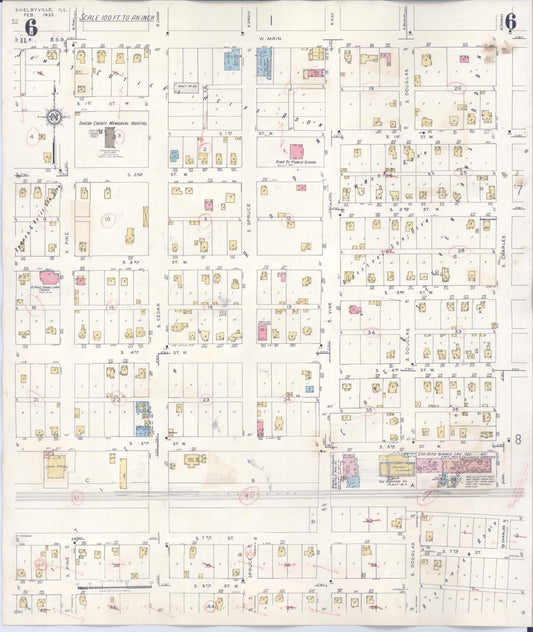 Sanborn Fire Insurance Map from Shelbyville, Shelby County, Illinois (1941), Sheet #0006 - Historic Sanborn Fire Insurance Map Print, vintage old map wall art, antique decor, genealogy gift, Illinois Illinois map