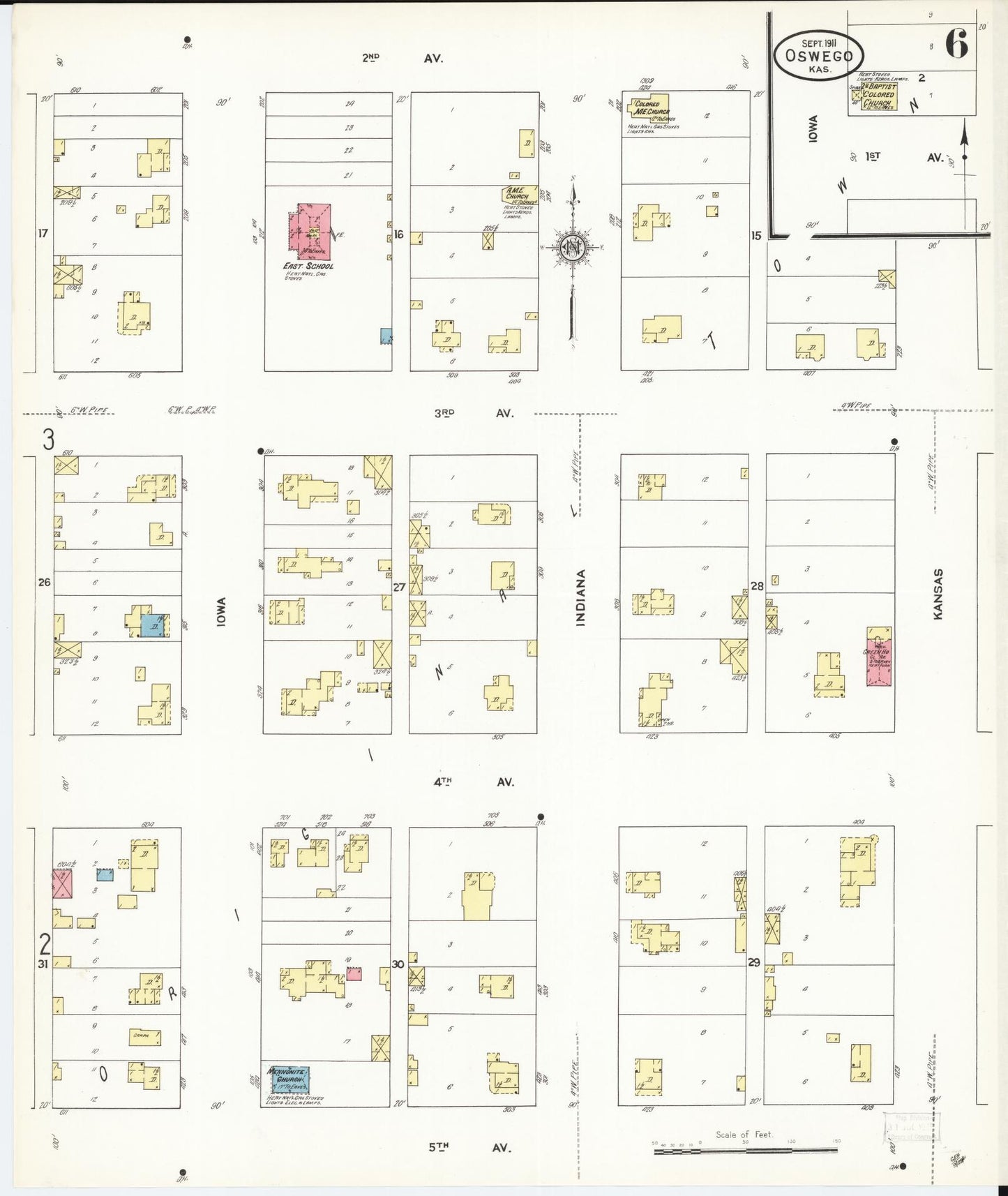 Sanborn Fire Insurance Map from Oswego, Labette County, Kansas (1911), Sheet #0006 - Complete Map Set gallery image, historic Sanborn map, vintage wall art, Kansas Kansas