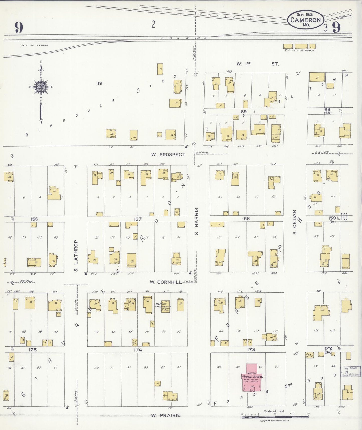 Sanborn Fire Insurance Map from Cameron, Clinton County, Missouri (1925), Sheet #0009 - Complete Map Set gallery image, historic Sanborn map, vintage wall art, Missouri Missouri