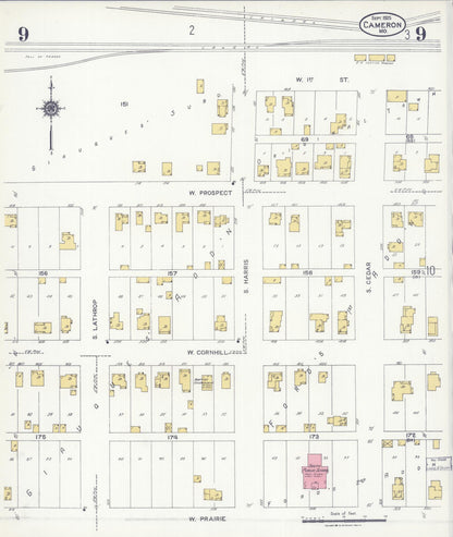 Sanborn Fire Insurance Map from Cameron, Clinton County, Missouri (1925), Sheet #0009 - Complete Map Set gallery image, historic Sanborn map, vintage wall art, Missouri Missouri