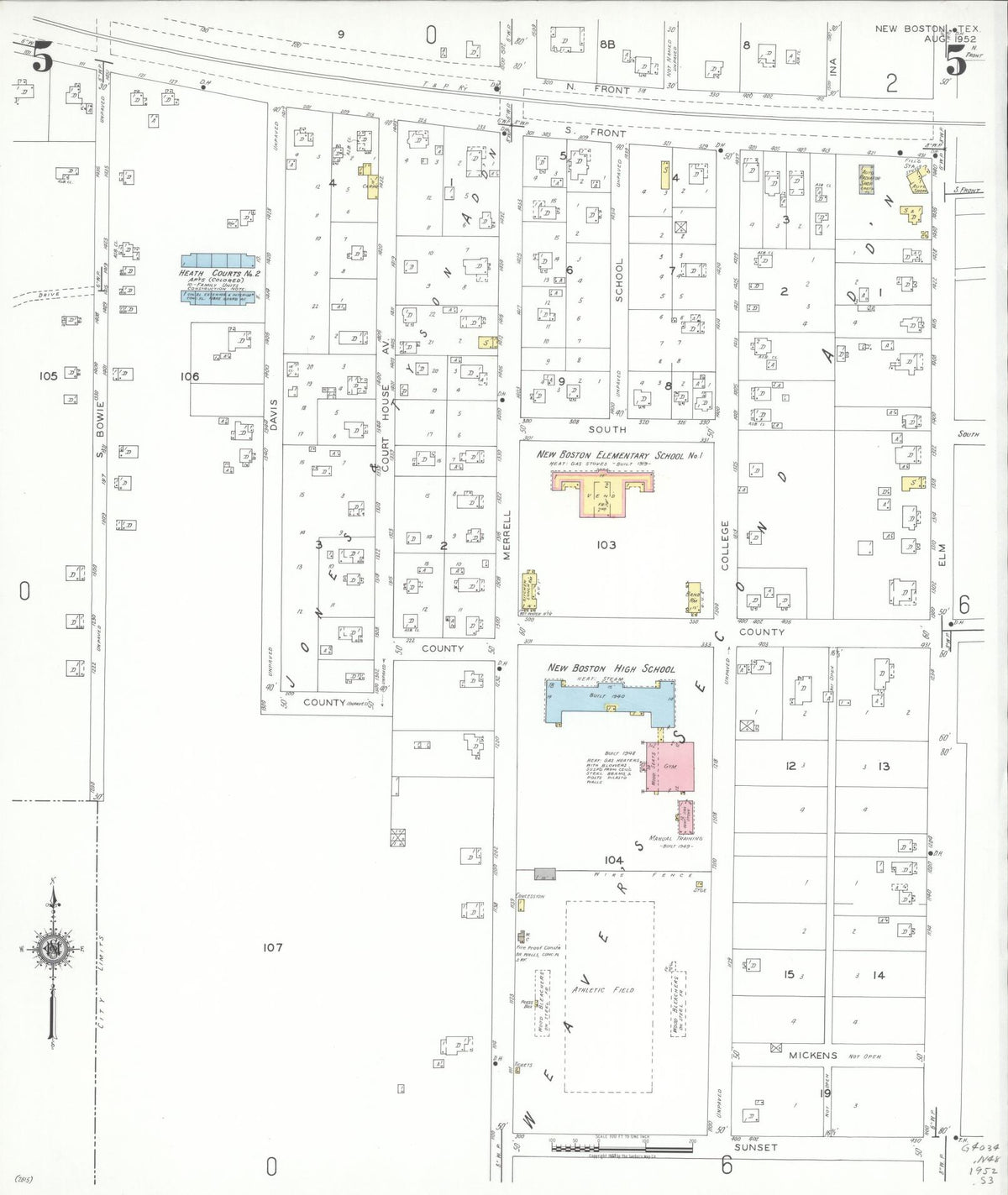 Sanborn Fire Insurance Map from New Boston, Bowie County, Texas (1952), Sheet #0005 - Complete Map Set gallery image, historic Sanborn map, vintage wall art, Texas Texas