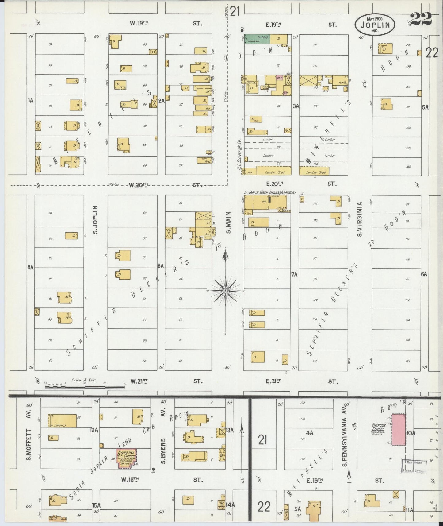 Sanborn Fire Insurance Map from Joplin, Jasper County, Missouri (1900), Sheet #0022 - Historic Sanborn Fire Insurance Map Print, vintage old map wall art, antique decor, genealogy gift, Missouri Missouri map