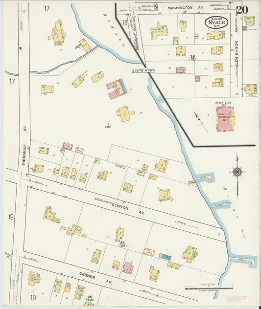 Sanborn Fire Insurance Map from Nyack, Rockland County, New York (1919), Sheet #0020 - Historic Sanborn Fire Insurance Map Print, vintage old map wall art, antique decor, genealogy gift, New York New York map