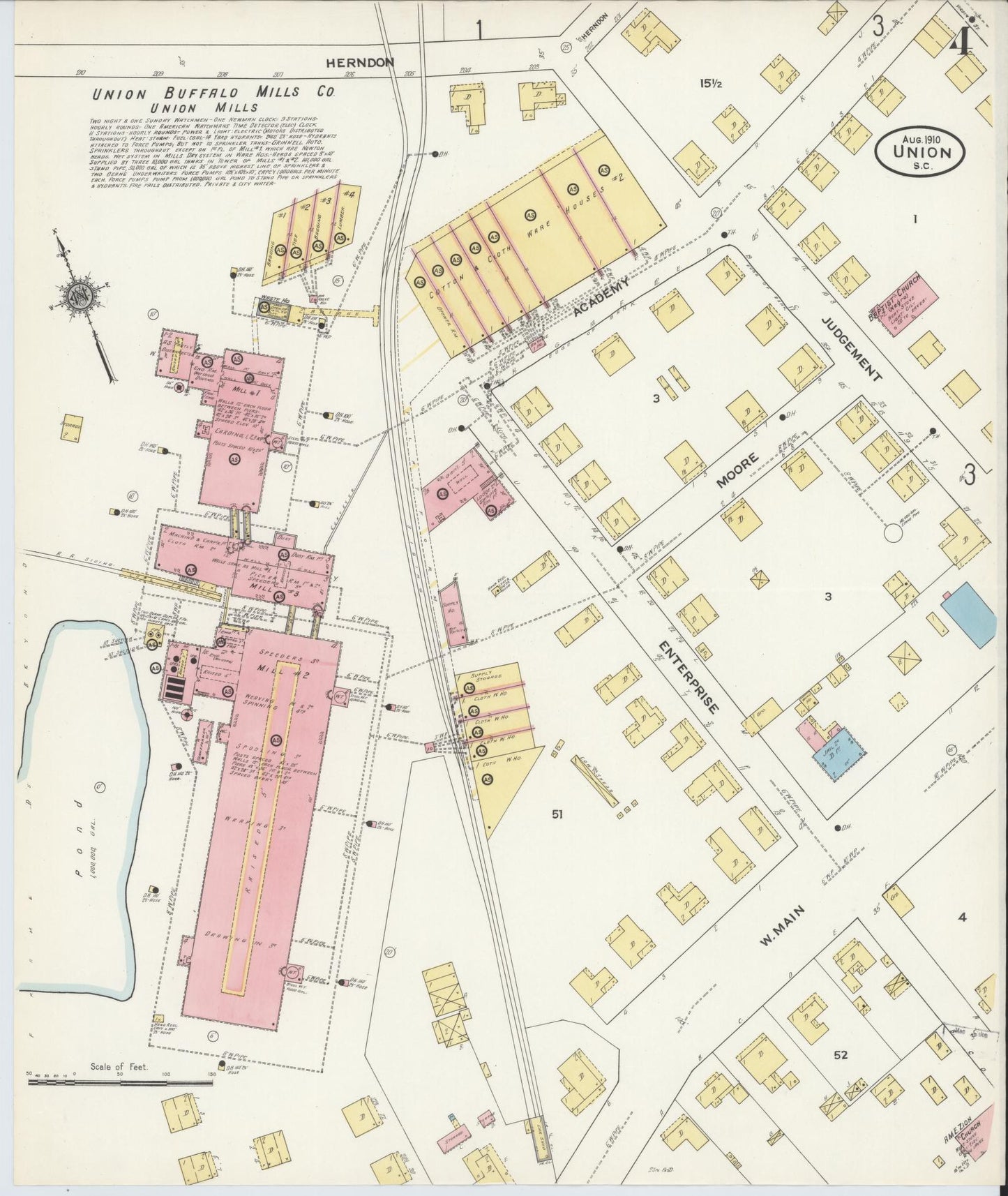 Sanborn Fire Insurance Map from Union, Union County, South Carolina (1910), Sheet #0004 - Complete Map Set gallery image, historic Sanborn map, vintage wall art, South Carolina South Carolina