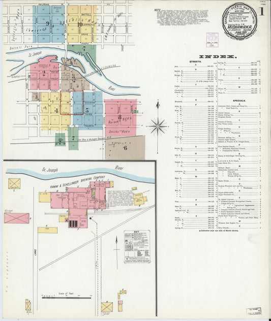 Sanborn Fire Insurance Map from Mishawaka, Saint Joseph County, Indiana (1901), Sheet #0001 - Historic Sanborn Fire Insurance Map Print, vintage old map wall art, antique decor, genealogy gift, Indiana Indiana map