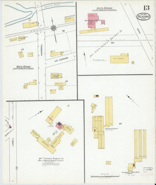 Sanborn Fire Insurance Map from Reading, Middlesex County, Massachusetts (1918), Sheet #0013 - Historic Sanborn Fire Insurance Map Print, vintage old map wall art, antique decor, genealogy gift, Massachusetts Massachusetts map