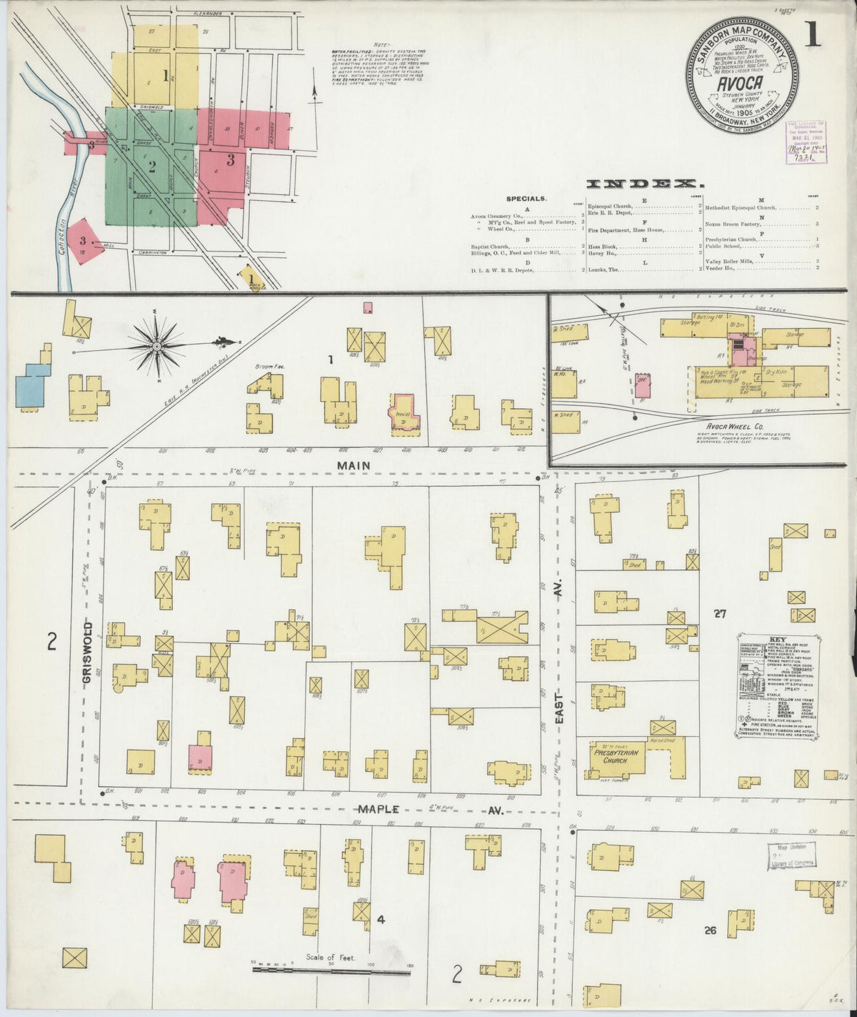 Sanborn Fire Insurance Map from Avoca, Steuben County, New York (1905), Sheet #0001 - Historic Sanborn Fire Insurance Map Print, vintage old map wall art, antique decor, genealogy gift, New York New York map