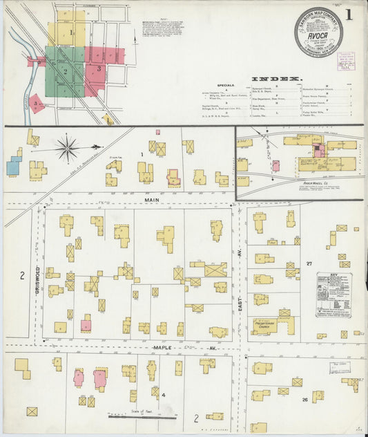 Sanborn Fire Insurance Map from Avoca, Steuben County, New York (1905), Sheet #0001 - Historic Sanborn Fire Insurance Map Print, vintage old map wall art, antique decor, genealogy gift, New York New York map