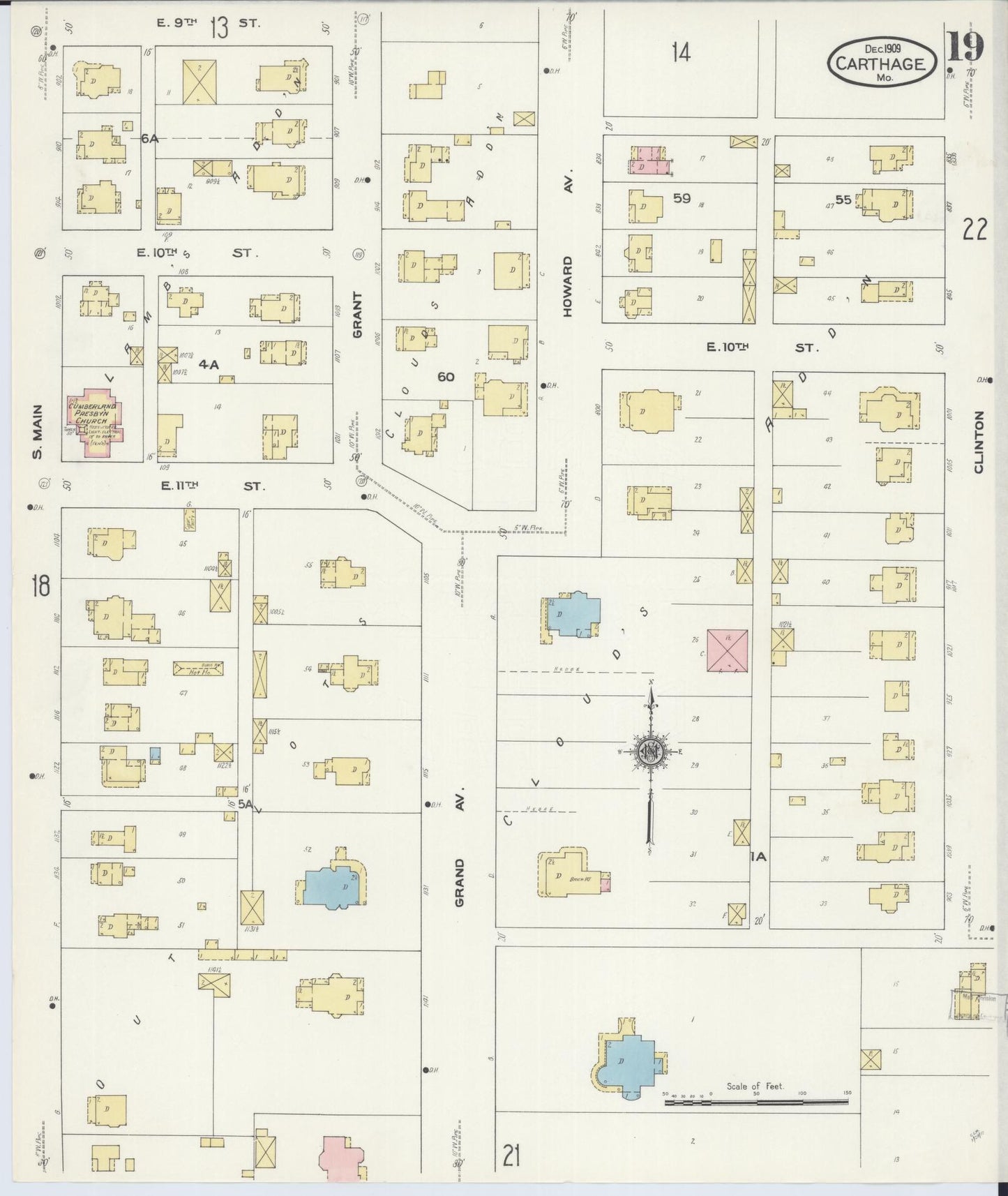 Sanborn Fire Insurance Map from Carthage, Jasper County, Missouri (1909), Sheet #0019 - Complete Map Set gallery image, historic Sanborn map, vintage wall art, Missouri Missouri