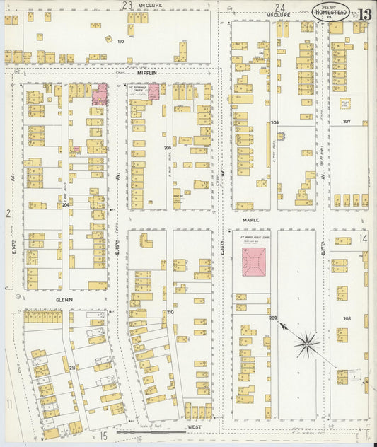 Sanborn Fire Insurance Map from Homestead, Allegheny County, Pennsylvania (1907), Sheet #0013 - Historic Sanborn Fire Insurance Map Print, vintage old map wall art, antique decor, genealogy gift, Pennsylvania Pennsylvania map
